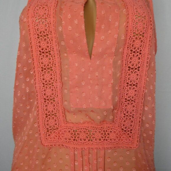 Daniel Rainn Swiss Dot Keyhole Sleeveless Blouse S Tangerine - Picture 7 of 11